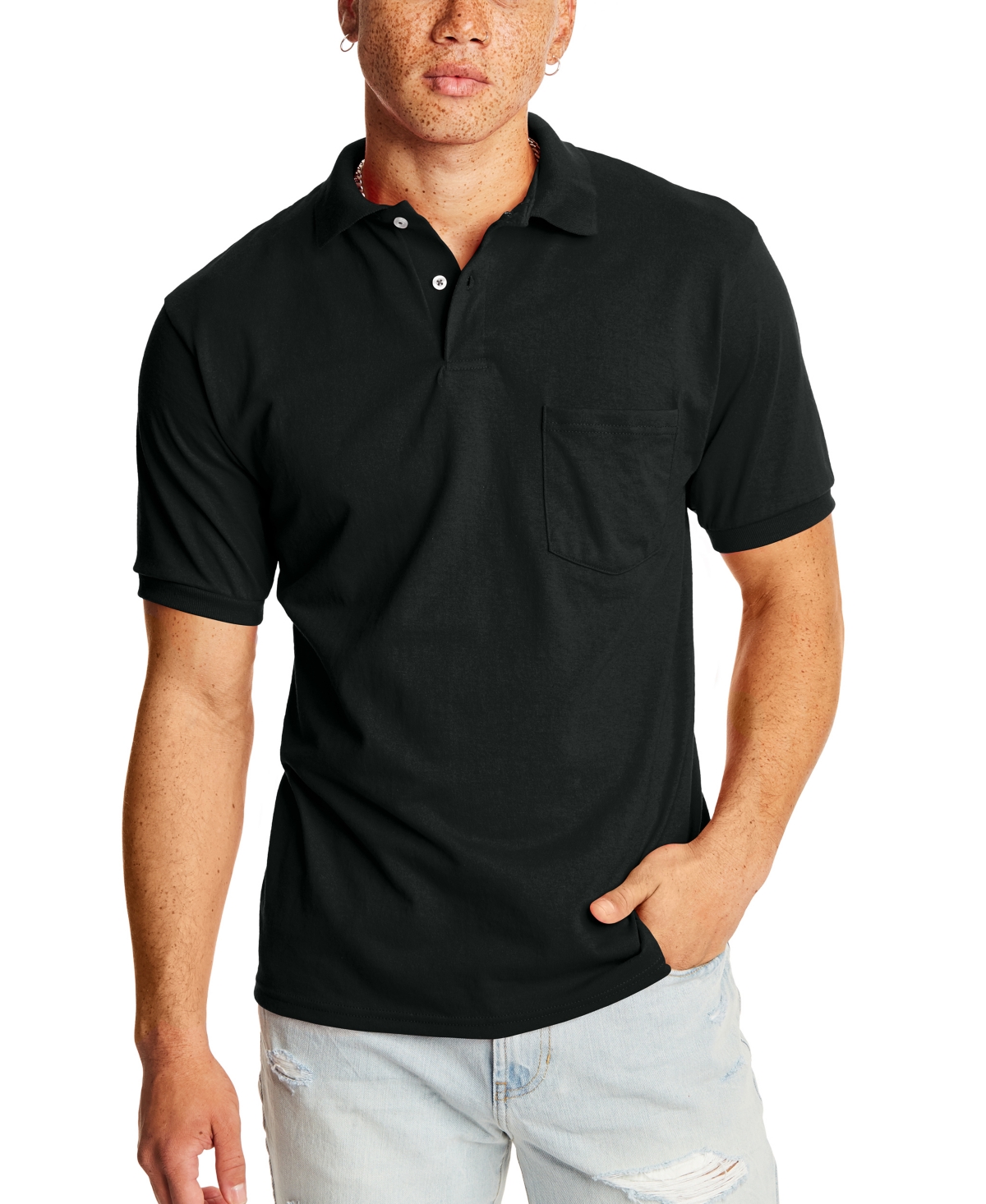 Shop Hanes Ecosmart Men's Pocket Polo Shirt, 2-pack In Navy