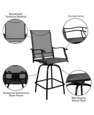 Set Of 2 Brett High Back Bar Height Swivel Patio Stools With Powder Coated Metal Frames And Textilene Upholstery