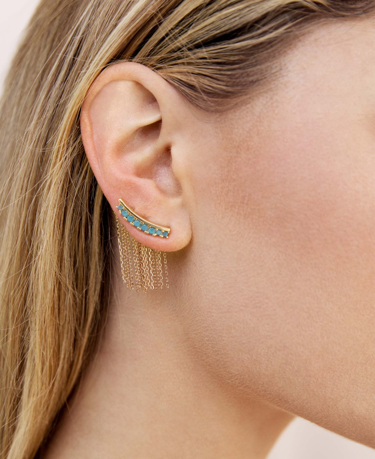 Ettika Turquoise Bead 18k Gold Plated Ear Crawler In Turquoise