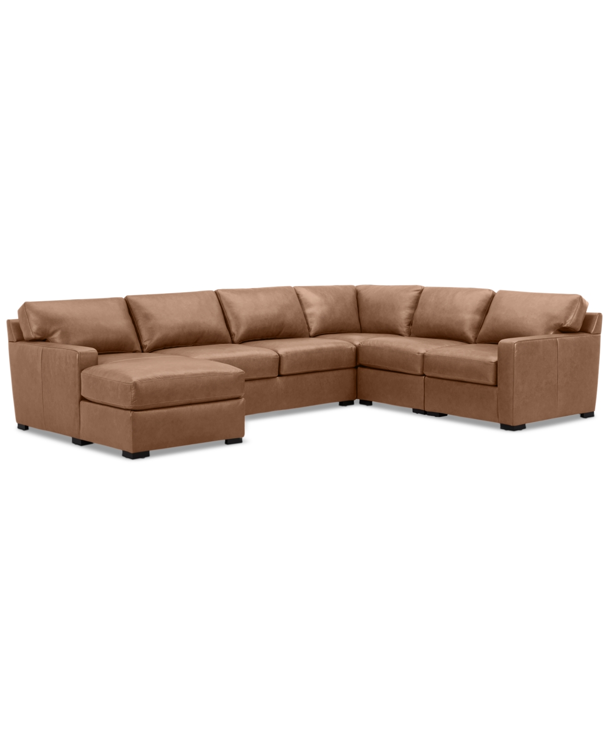 Macy's Radley 129" 6-pc. Leather Square Corner Modular Chaise Sectional, Created For  In Light Tan