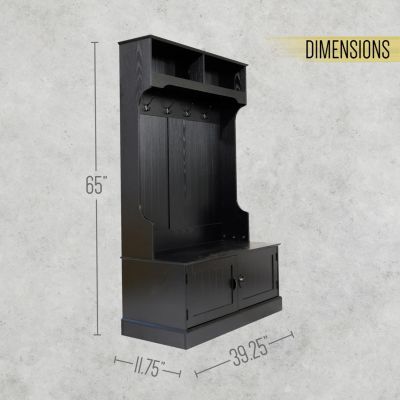 Hall Tree With Double Door Entryway Storage Bench, 4 Hook Coat Rack, Top Storage Cubbies