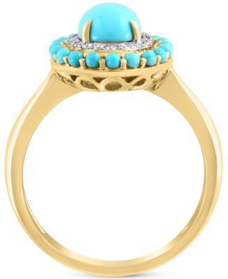 EFFY&reg; Turquoise & Diamond (1/10 ct. t.w.) Halo Ring in 14k Gold