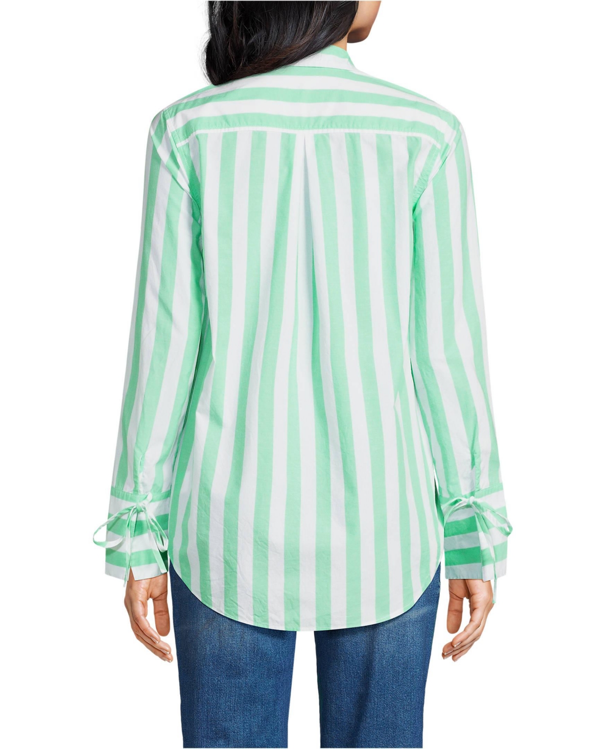 Lands' End Women's Poplin Tie Sleeve Shirt -white stripe