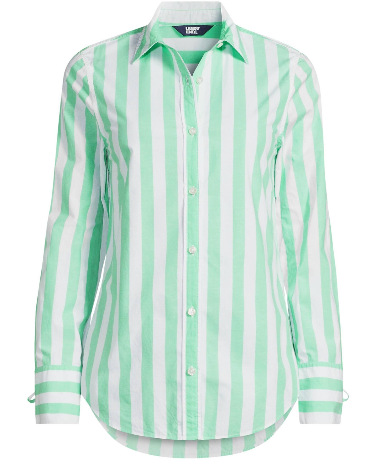 Lands' End Women's Poplin Tie Sleeve Shirt -white stripe