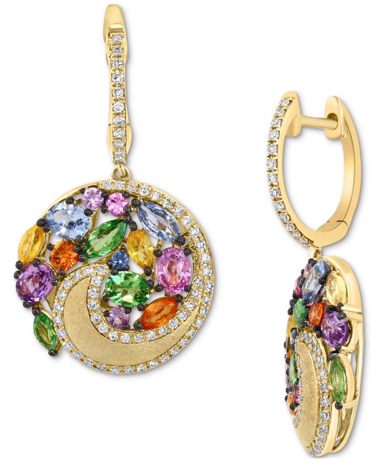 EFFY COLLECTION EFFY MULTI-GEMSTONE (3-1/6 CT. T.W.) & DIAMOND (3/8 CT. T.W.) SWIRLING CIRCLE DANGLE HOOP DROP EARRI 