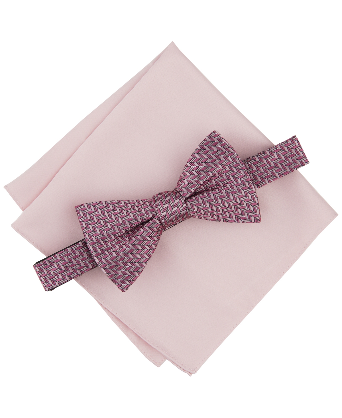 Men's Earl Mini-Chevron Bow Tie & Solid Pocket Square Set, Created for Macy's - Pink