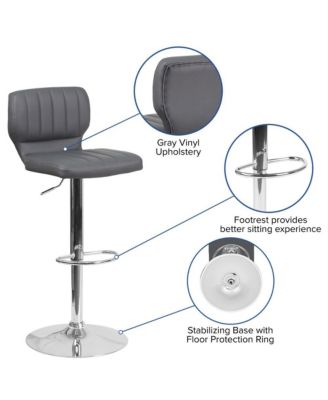 Set Of Two Swivel Bar Stools With Vertical Stitched Back And Adjustable Chrome Base With Footrest