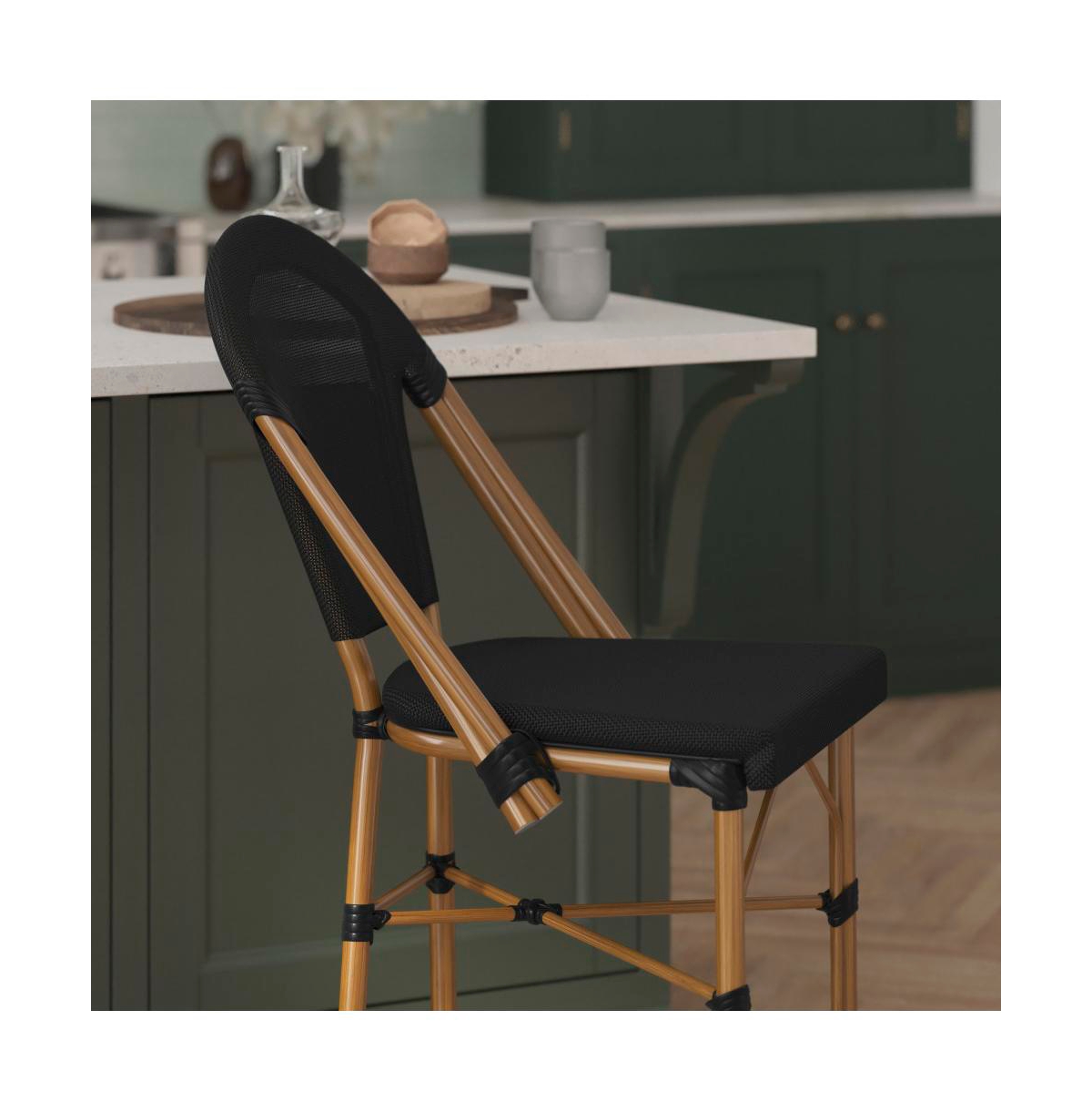 Emma+Oliver Massalia Indoor/Outdoor Bistro Style Counter Stools With Textilene Seat And Metal Frame -natural frame