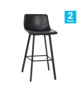 Oretha Set Of 2 Modern Upholstered Stools With Contoured, Low Back Bucket Seats And Iron Frames