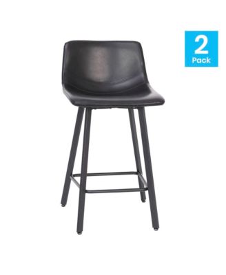 Oretha Set Of 2 Modern Upholstered Stools With Contoured, Low Back Bucket Seats And Iron Frames