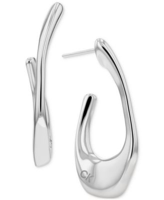 Calvin Klein - Stainless Steel Logo Elongated Hoop Earrings