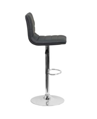 Modern Vinyl Adjustable Height Barstool With Horizontal Stitch Back, Set Of 2