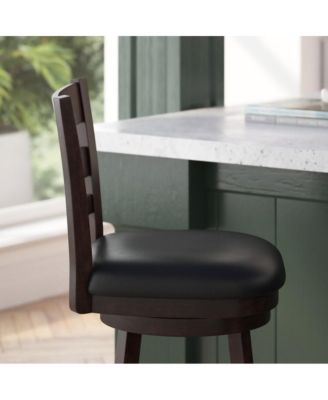 Silla 24" Classic Wooden Ladderback Swivel Counter Height Stool With Upholstered Padded Seat And Integrated Footrest