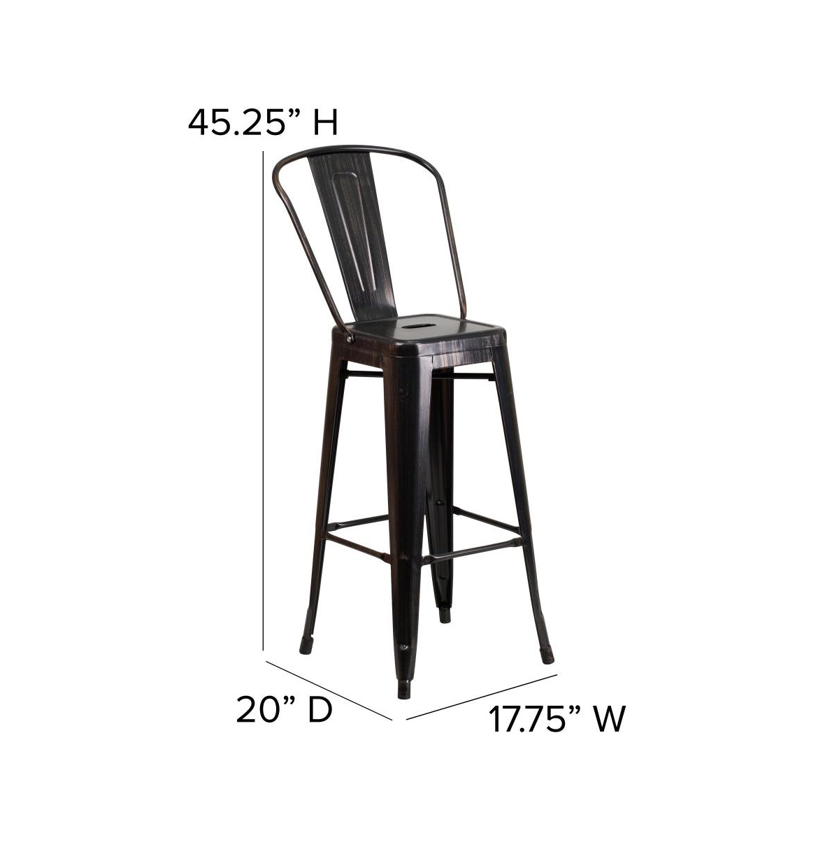 Merrick Lane Dothan Series Metal Stool With Removable Back For Indoor-Outdoor Use - Black-antique gold