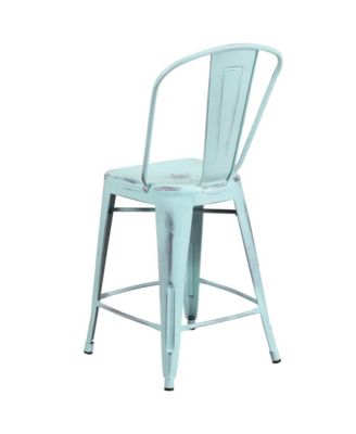 Sabine Metal Indoor-Outdoor Counter Stool With Vertical Slat Back And Integrated Footrest