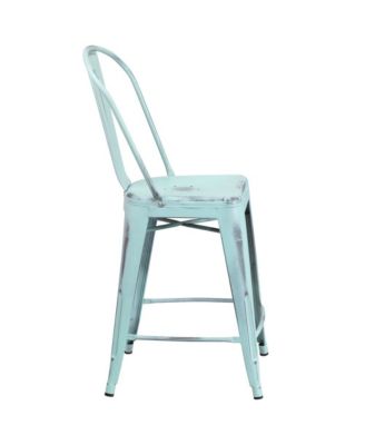 Sabine Metal Indoor-Outdoor Counter Stool With Vertical Slat Back And Integrated Footrest