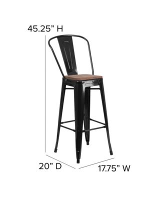 Dothan Metal Dining Stool With Curved Slatted Back And Textured Wood Seat
