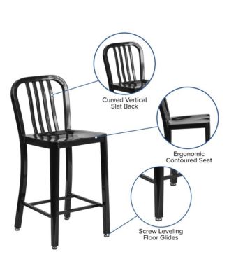 Santorini Galvanized Steel Indoor/Outdoor Counter Bar Stool With Slatted Back And Powder Coated Finish