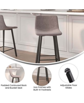 Oretha Set Of 2 Modern Upholstered Stools With Contoured, Low Back Bucket Seats And Iron Frames