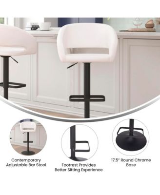 Shae Contemporary Upholstered Adjustable Height Barstool With Rounded, Cutout Mid-Back And Pedestal Base