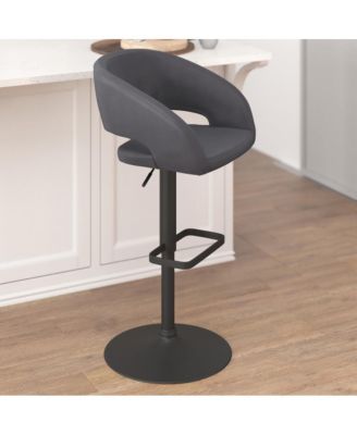 Shae Contemporary Upholstered Adjustable Height Barstool With Rounded, Cutout Mid-Back And Pedestal Base