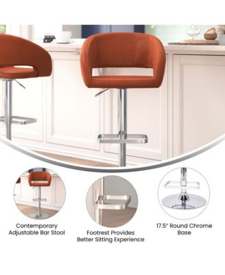 Shae Contemporary Upholstered Adjustable Height Barstool With Rounded, Cutout Mid-Back And Pedestal Base