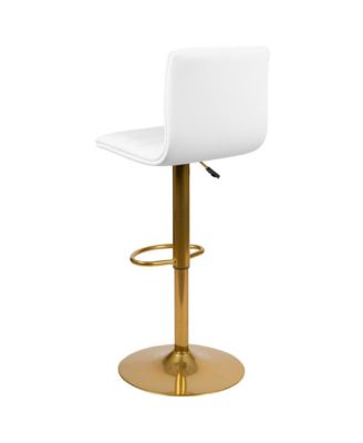 Set Of 2 Contemporary Height Adjustable Swivel Stools With Back And Pedestal Base With Footrest