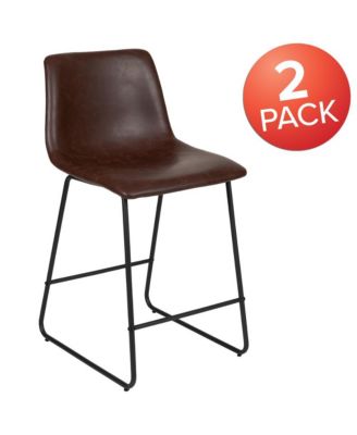 24 Inch Faux Counter Height Bucket Seat Stools, Set Of 2