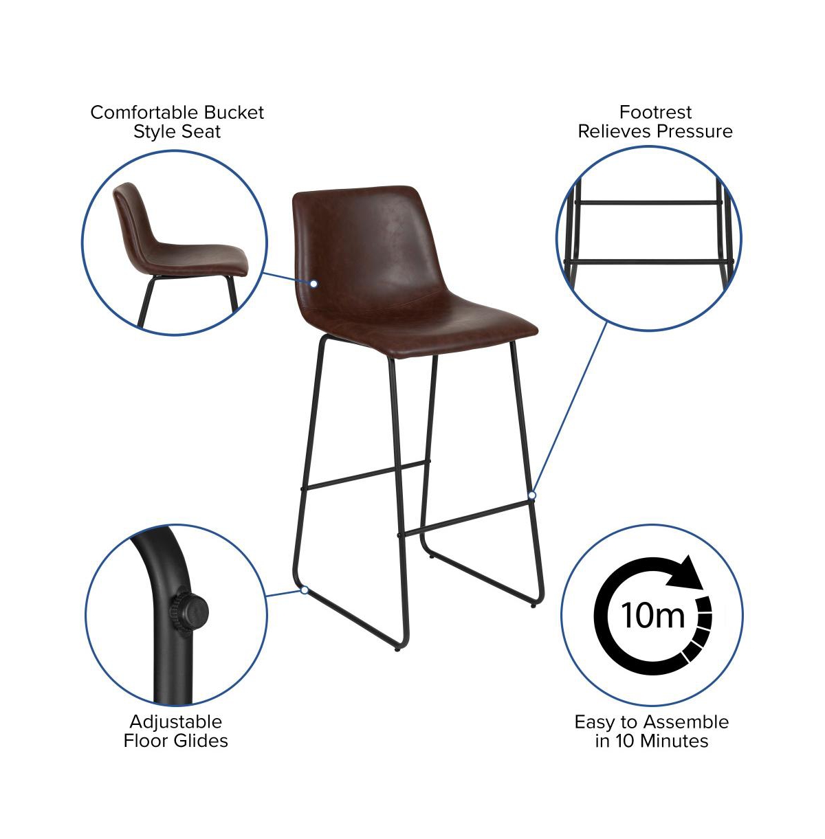 30 Inch Faux Bar Height Bucket Seat Stools, Set Of 2