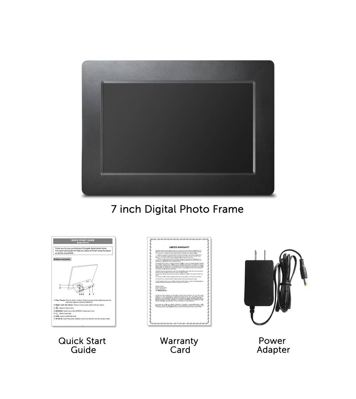Sungale 7 inch Digital Photo Frame, 1024x600 - Usb & Sd card Support - Black