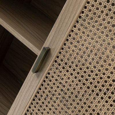 Accent Storage Rattan Cabinet  Cupboard Console Table for Dining Room