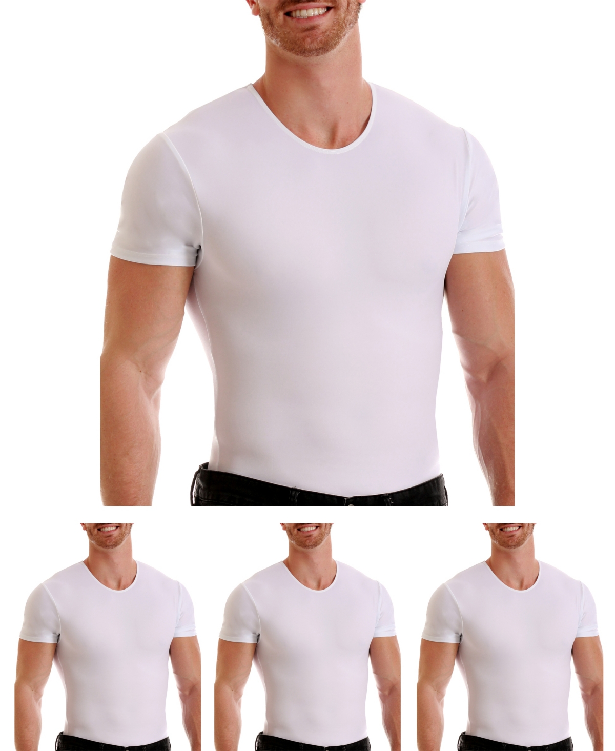 Men's Big & Tall Insta Slim 3 Pack Compression Short Sleeve Crew-Neck T-Shirts - White