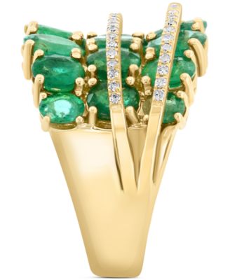 EFFY&reg; Emerald (6-1/2 ct. t.w.) & Diamond (1/4 ct. t.w.) Multirow Statement Ring in 14k Gold