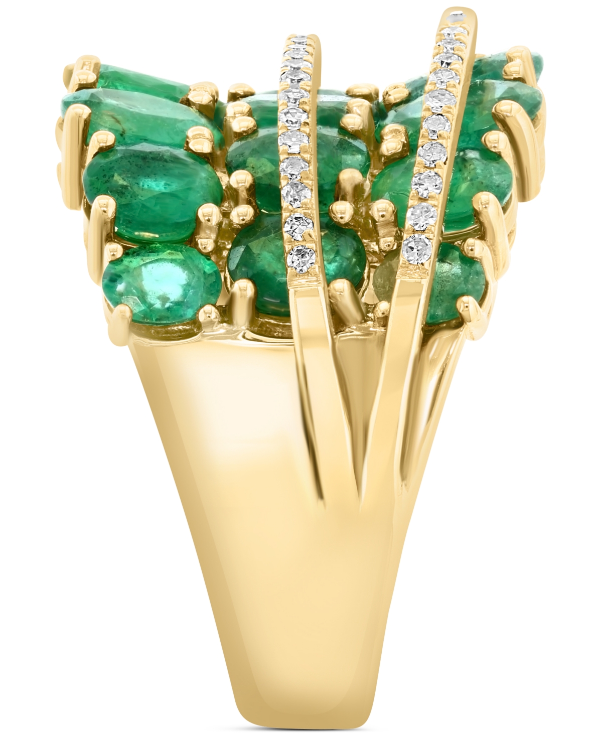 EFFY COLLECTION EFFY EMERALD (6-1/2 CT. T.W.) & DIAMOND (1/4 CT. T.W.) MULTIROW STATEMENT RING IN 14K GOLD 