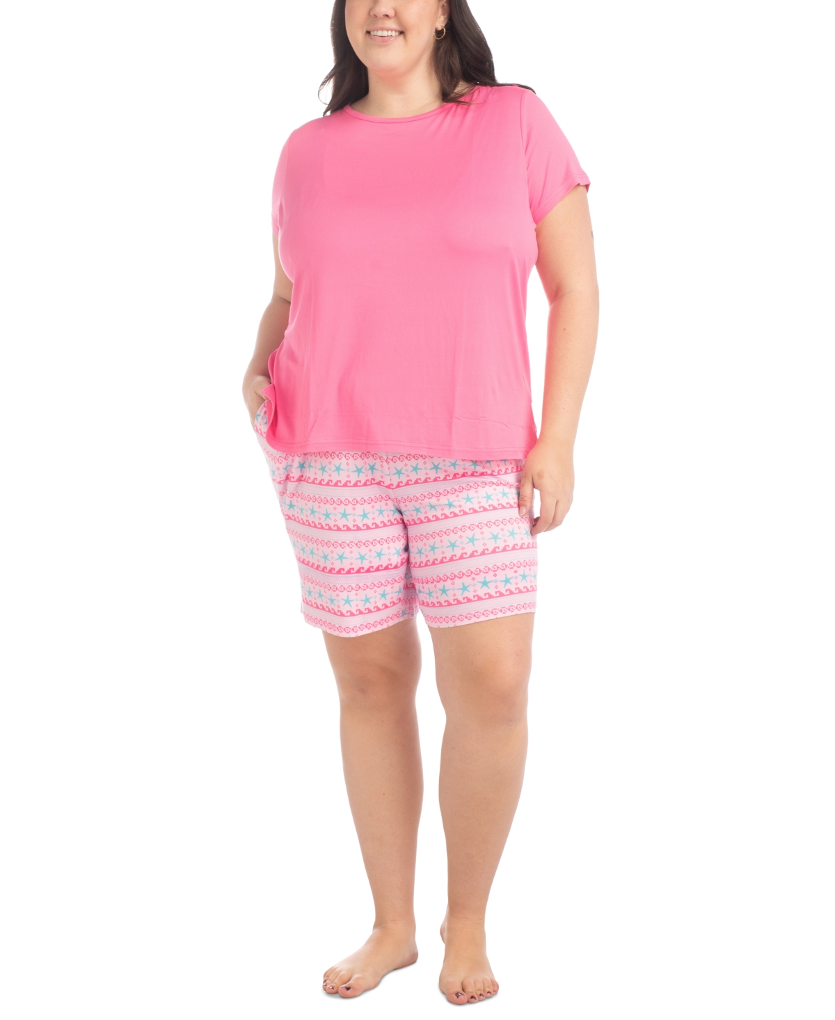 Plus Size 2-Pc. Joyful Nautical Pajamas Set - Pink Starfish