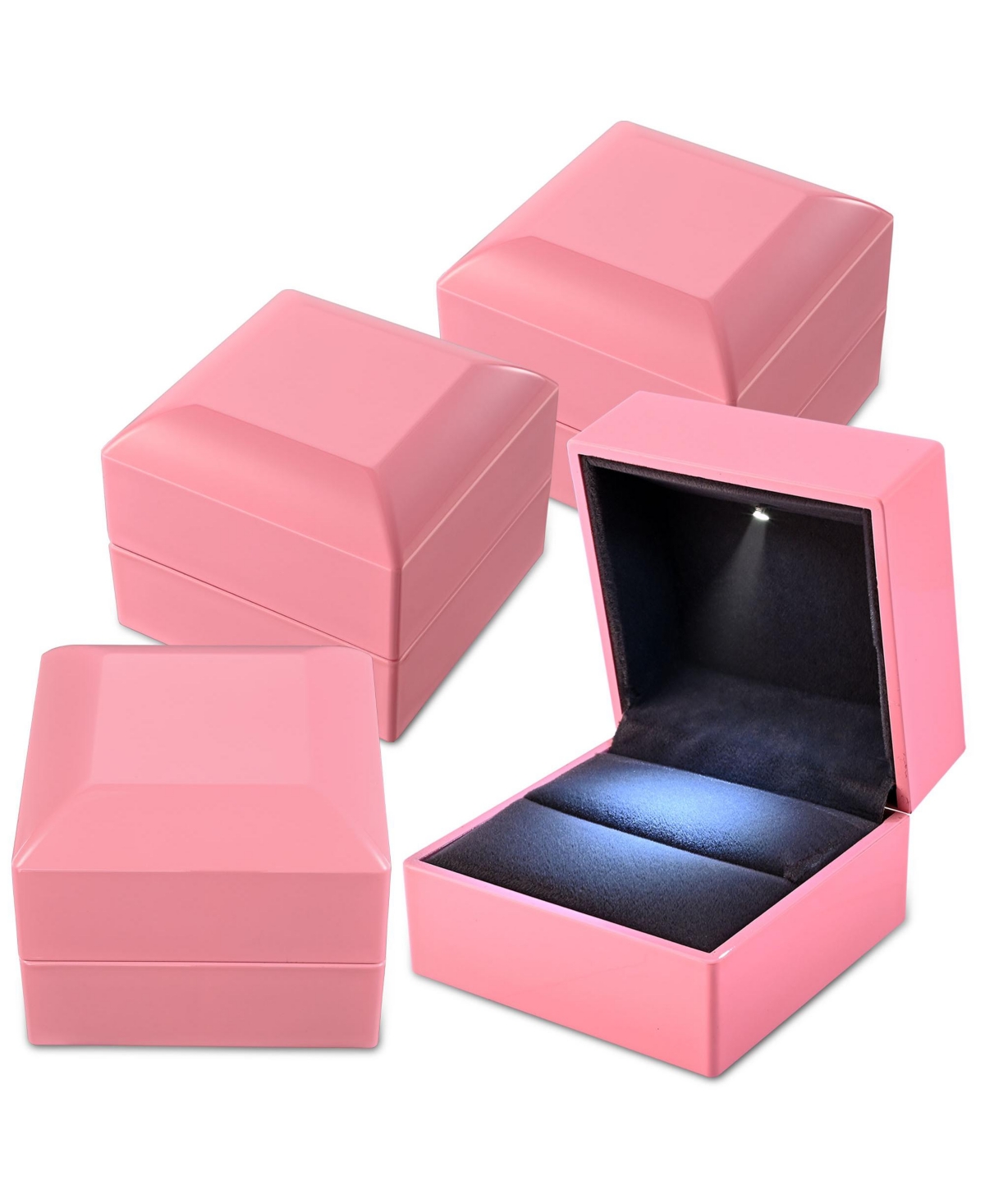 Led Ring Box Jewelry Wedding Engagement Proposal Lighted Pin Storage Case 4 Pack - Pink