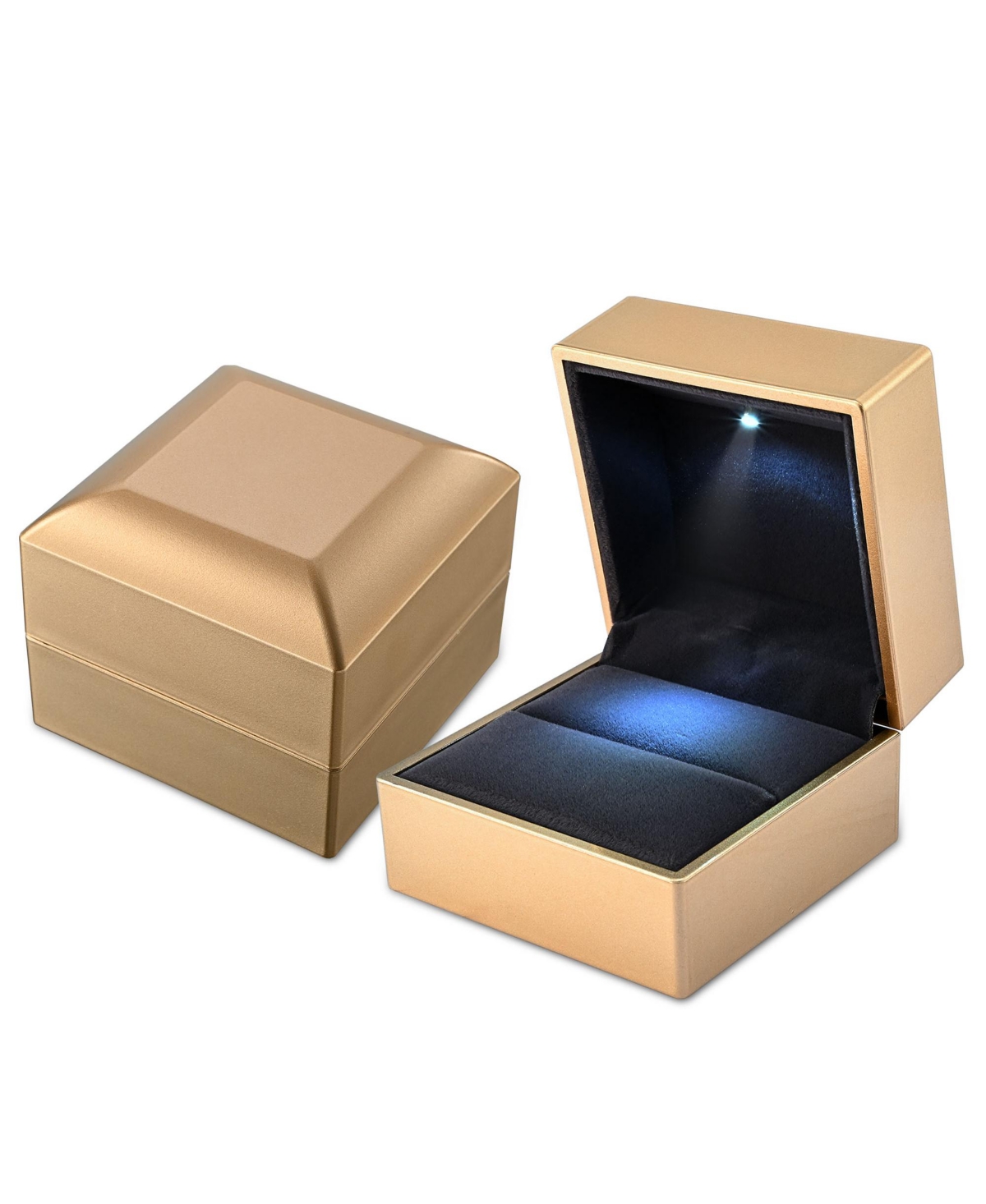 Led Ring Box Jewelry Wedding Engagement Proposal Lighted Pin Coin Case 2 Pack - Gold