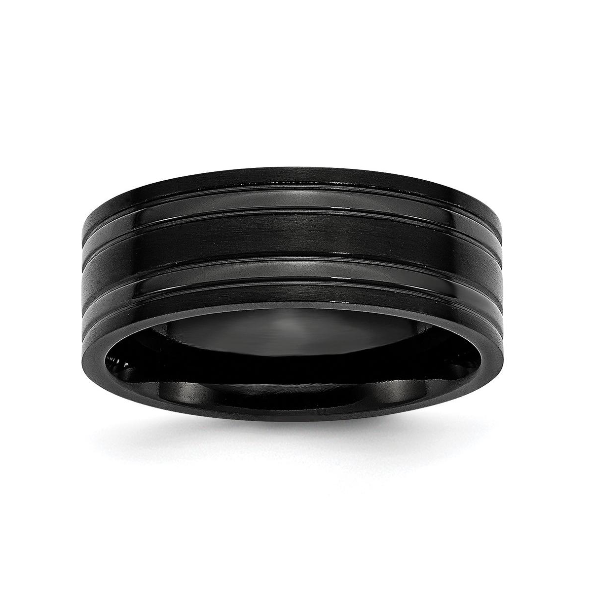 Titanium Brushed Black Ip-plated Grooved Wedding Band Ring - Black