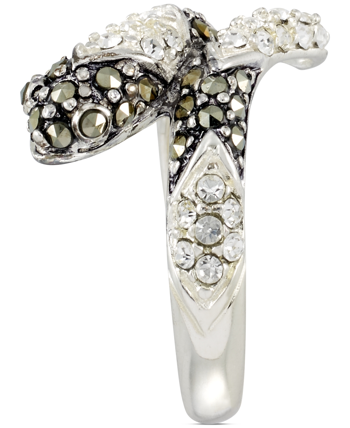 (1/3 ct. t.w.) & Crystal Snake Ring in Sterling Silver - Marcasite