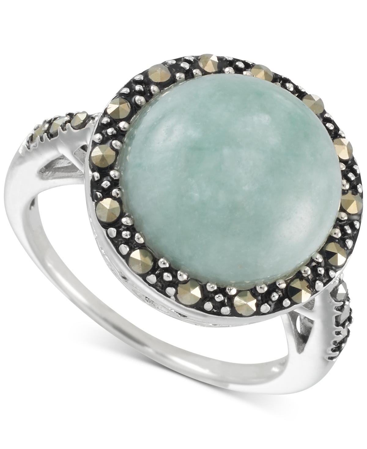 Shop Macy's Jade & Marcasite (3/8 Ct. T.w.) Statement Ring In Sterling Silver