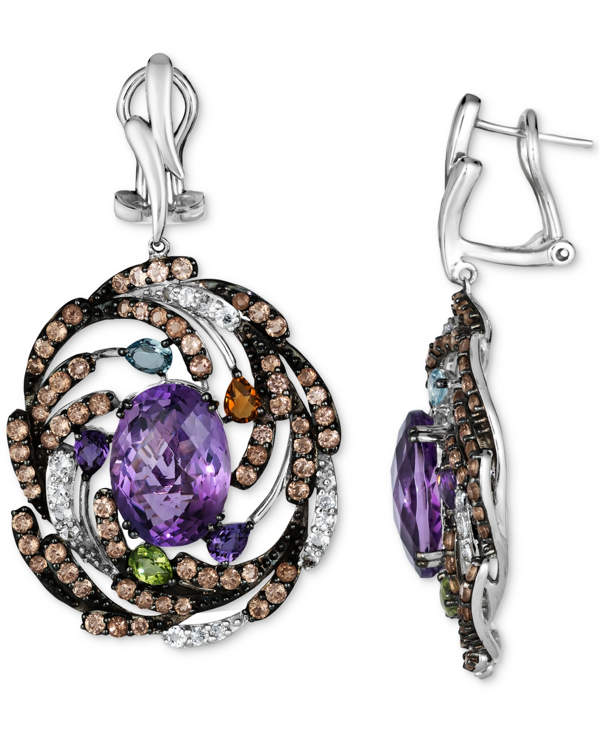 Le Vian Multi-gemstone Swirl Cluster Drop Earrings (14-1/5 Ct. T.w.) In 14k White Gold In No Color