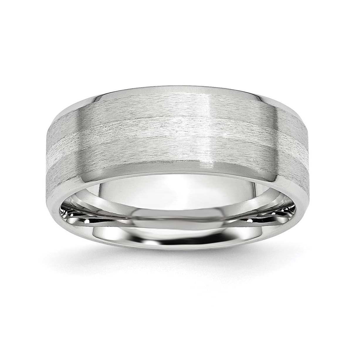 Cobalt Sterling Silver Inlay Satin Beveled Edge Band Ring - Grey