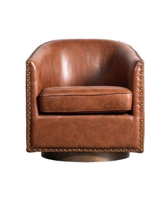 Ada Upholstered Club Style Barrel Chair With Nail Trim, Sloped Arms, And 360 Degree Swivel Base In A Vinyl Wrap