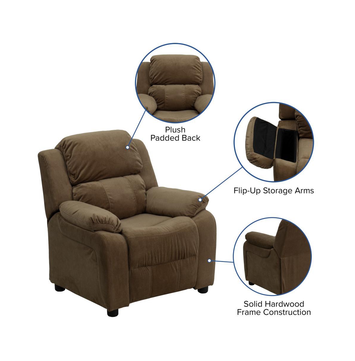Emma+Oliver Deluxe Padded Contemporary Kids Recliner With Storage Arms