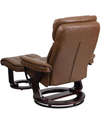 Multi-Position Recliner Chair & Curved Ottoman with Swivel Wood Base