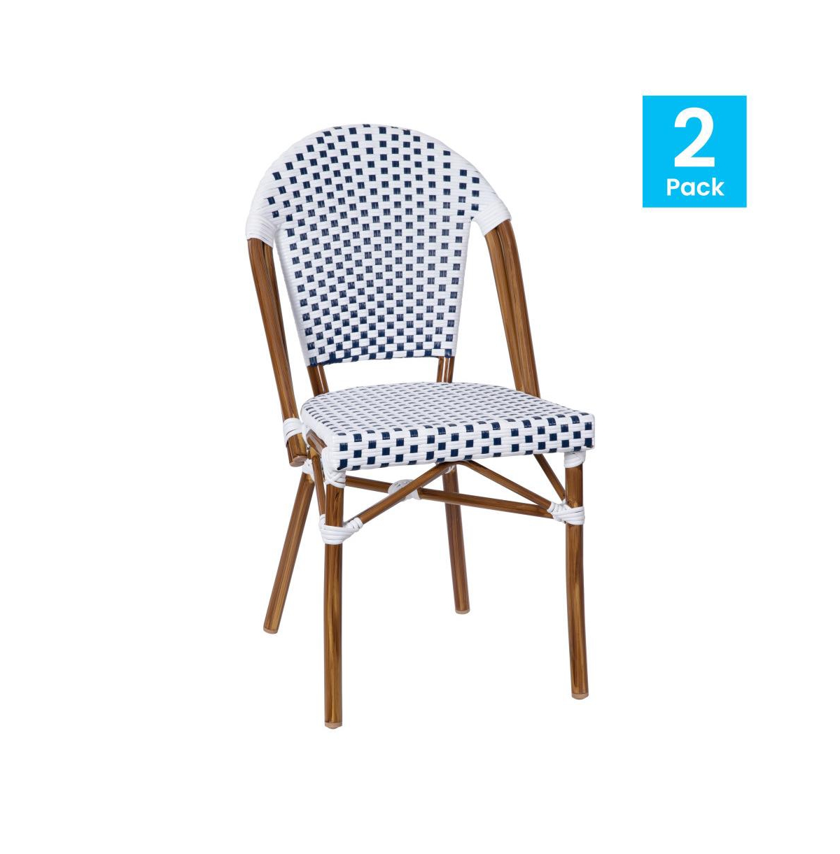 Merrick Lane Celia Indoor/Outdoor Stacking Bistro Chair With Aluminum Frame - White  navy/natural frame