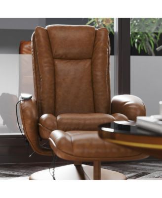 Massaging Multi-Position Plush Recliner Chair With Side Pocket And Ottoman