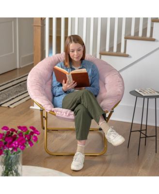 1 Count With Cozy Faux Fur Cushion And Metal Frame For Dorms, Bedrooms, Apartments And More - Ersa Oversize Folding Saucer Chair