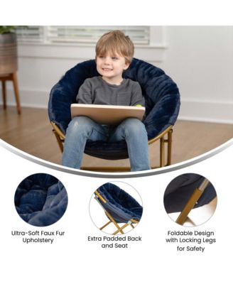 Io Kid'S Folding Saucer Chair With Cozy Faux Fur Upholstery And Metal Frame For Playroom, Bedrooms, Nursery And More