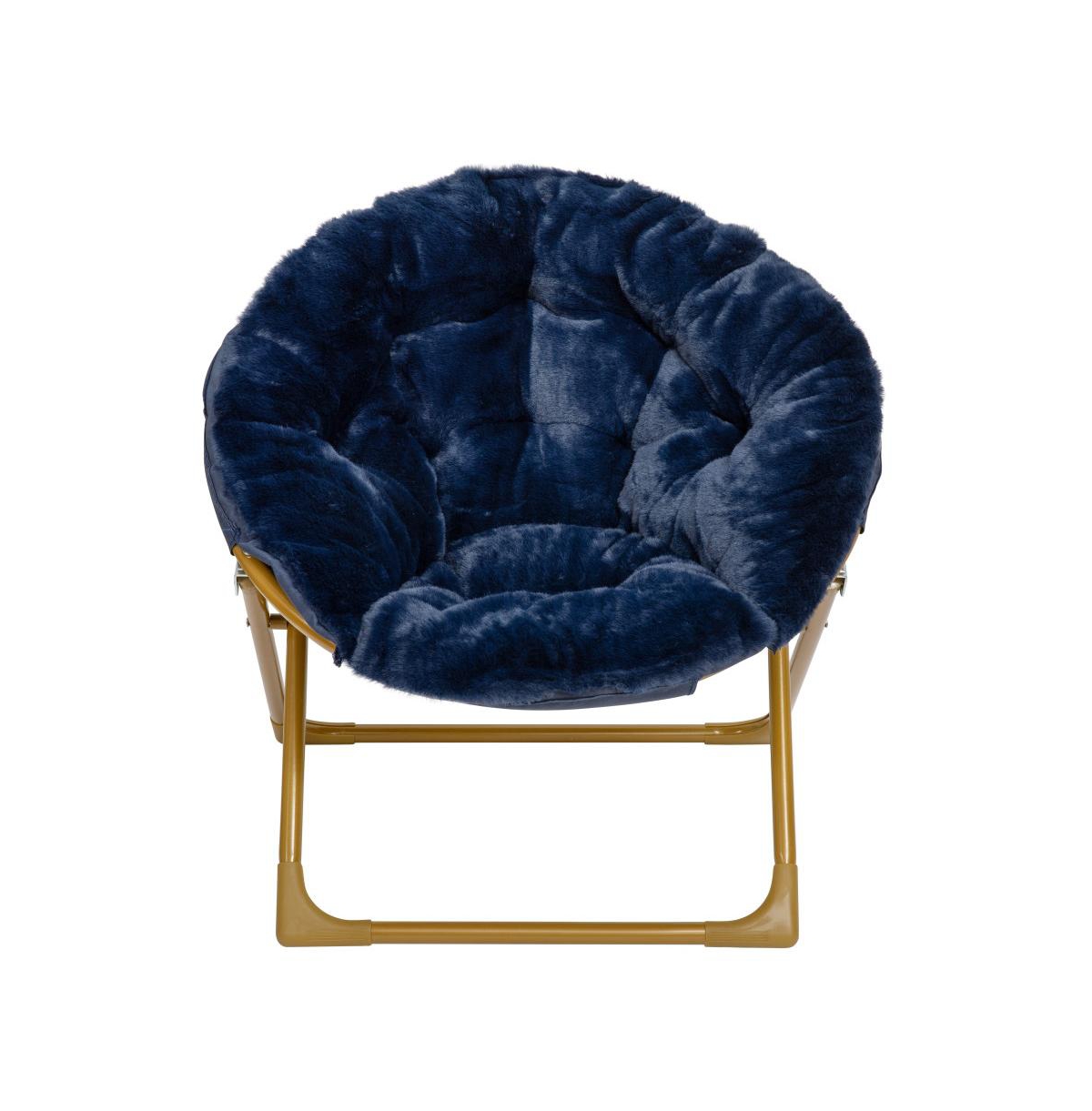 Emma+Oliver Io Kid'S Folding Saucer Chair With Cozy Faux Fur Upholstery And Metal Frame For Playroom, Bedrooms, Nursery And More -soft